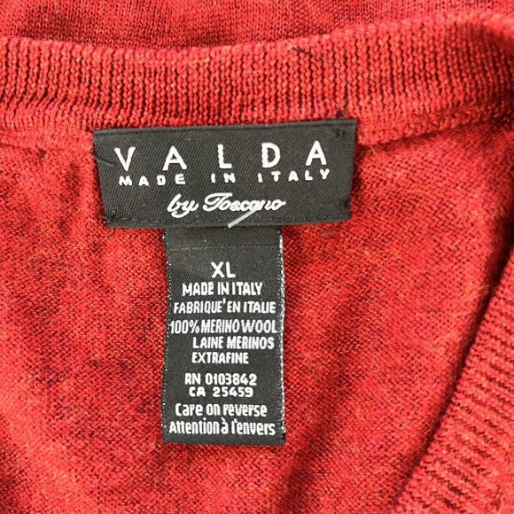 Valda  Mens XL SweaterVest Red Merino Wool Extrafine Pullover Preppy Knit Italy - Picture 3 of 9